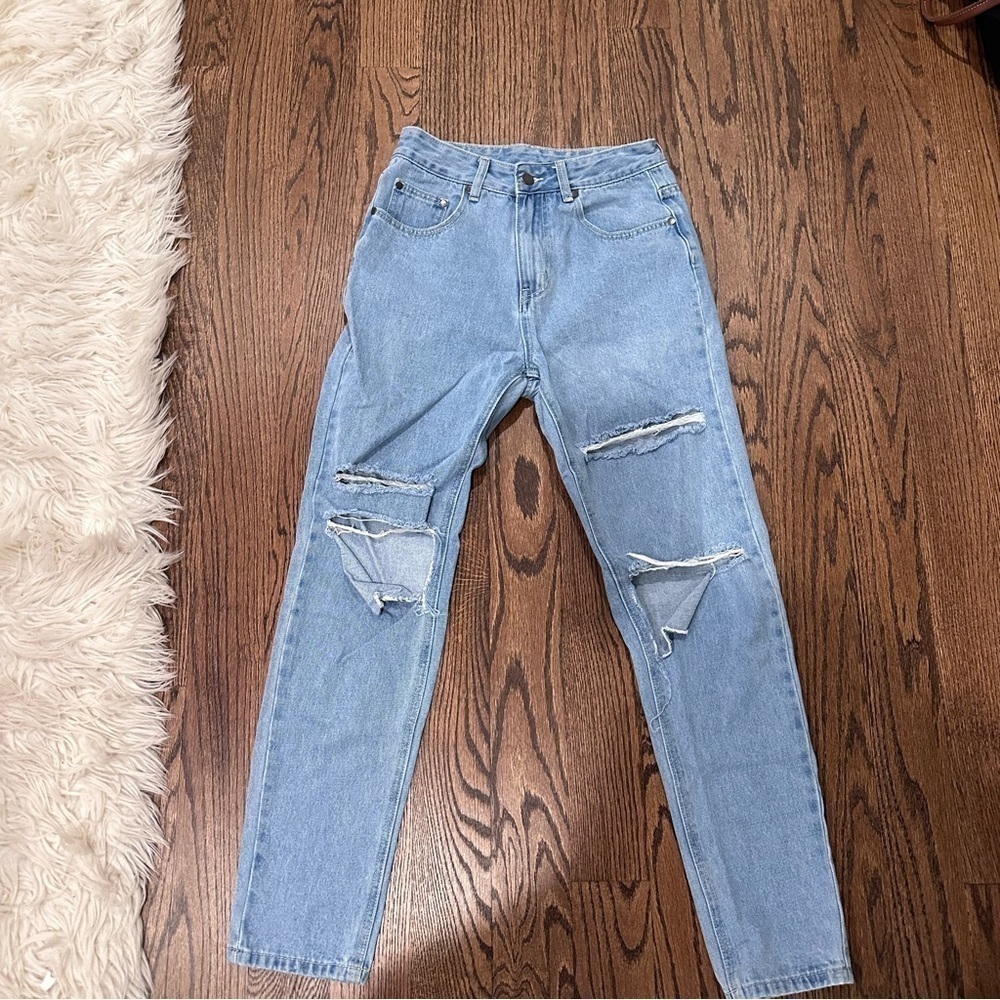 Light Wash Distressed Straight Leg Jean